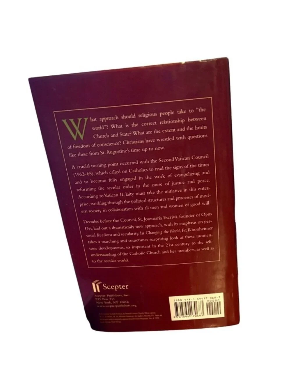 Changing the World Hardcover Book by Martin Rhonheimer Religious Philosophy Opus